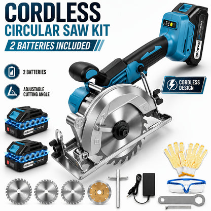 Brushless Circular Saw Kit, 21V, 1/2 Batteries, Charger And Saw Blades Included, Adjustable 45 Degree Cutting Depth, Ideal for Woodworking, Home Projects, Gift for Men