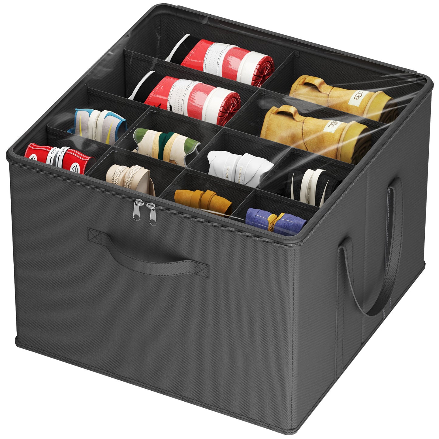 Large Shoe Box Storage Containers with Clear Cover and Reinforced Handles, Open Storage Bins,Shoe Storage Organizer for Closet, Fits 12-16 Pairs, Foldable Storage Bins Fit for Boots Heels Sneakers, 1/2/3 Pack