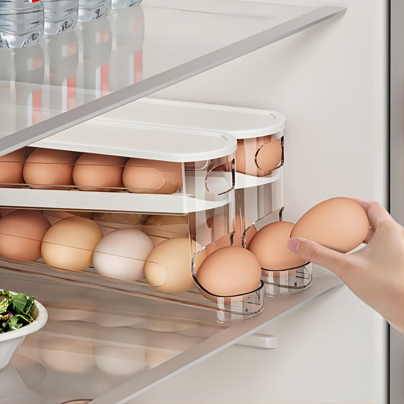 Double-layer Rolling Egg Dispenser - Automatic Space-saving Refrigerator and Cabinet Storage, Keeping Eggs Fresh, Perfect for Kitchen Finishing