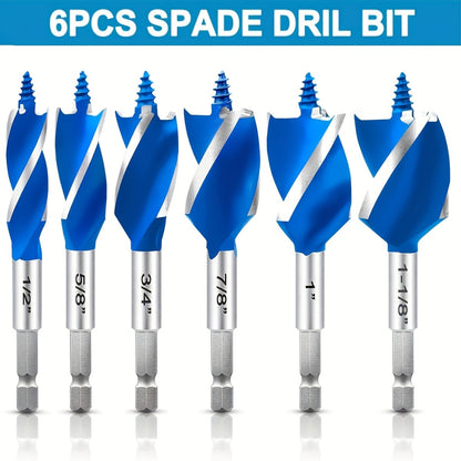 Impact Drill Bit Set 6-Piece Woodworking – 1/2" to 1" Interchangeable Screwdriver Bits, 4-Inch Length with Storage Box, Multi-Size Spade Bit Kit for Wood Drilling & DIY Projects