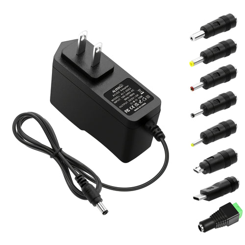 5V 2A Power Adapter Universal 9-in-1 with 8 Tips - AC/DC 5 Volt 10W Power Supply, Type-C, Micro-USB, 5.5x2.5mm & More, for Router, CCTV, LED Strip, TV Box, Smart Home Devices