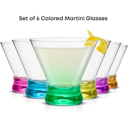 Stemless Martini Glasses Set of 6 – 8oz Colored Cocktail Glasses, Margarita Bar Dessert Glassware with Gradient Color Base, Espresso Martini Manhattan Party Glasses, Gift for Her