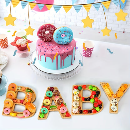 4pcs Baby Shower Wooden Charcuterie Letter Boxes Set BABY Shaped Letter Serving Tray Board Dish Decorative Platter for Snack Food Cake Cookies for Gender Reveal Birthday Party