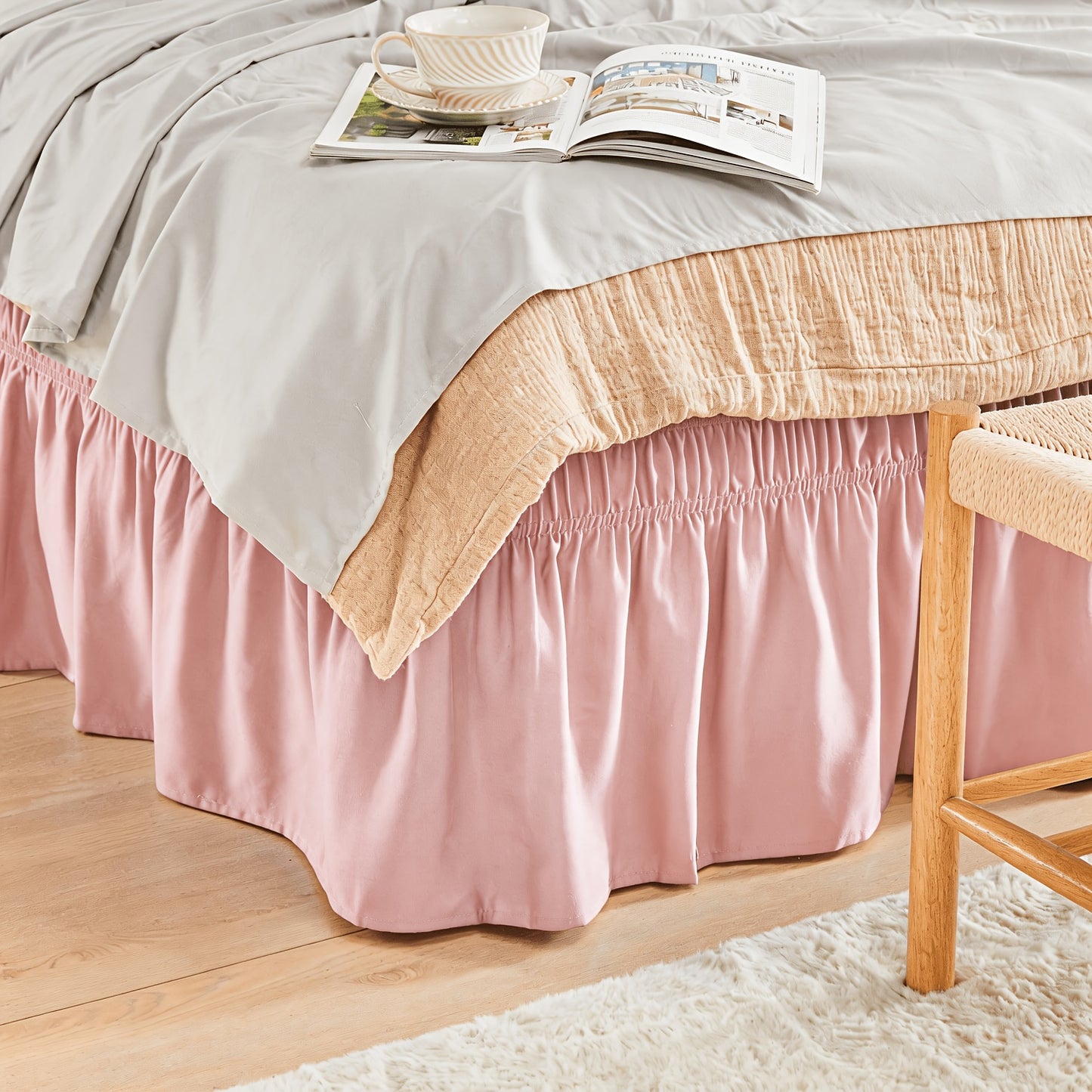 Leafy Sleep Elastic Bed Ruffle, Easy Wrap Around Ruffle, Microfiber Bed Skirt with Adjustable Elastic Belt 15 Inch Tailored Drop, Hotel Quality Bed Skirt, Fade Resistant, Easy Fit, Machine Washable