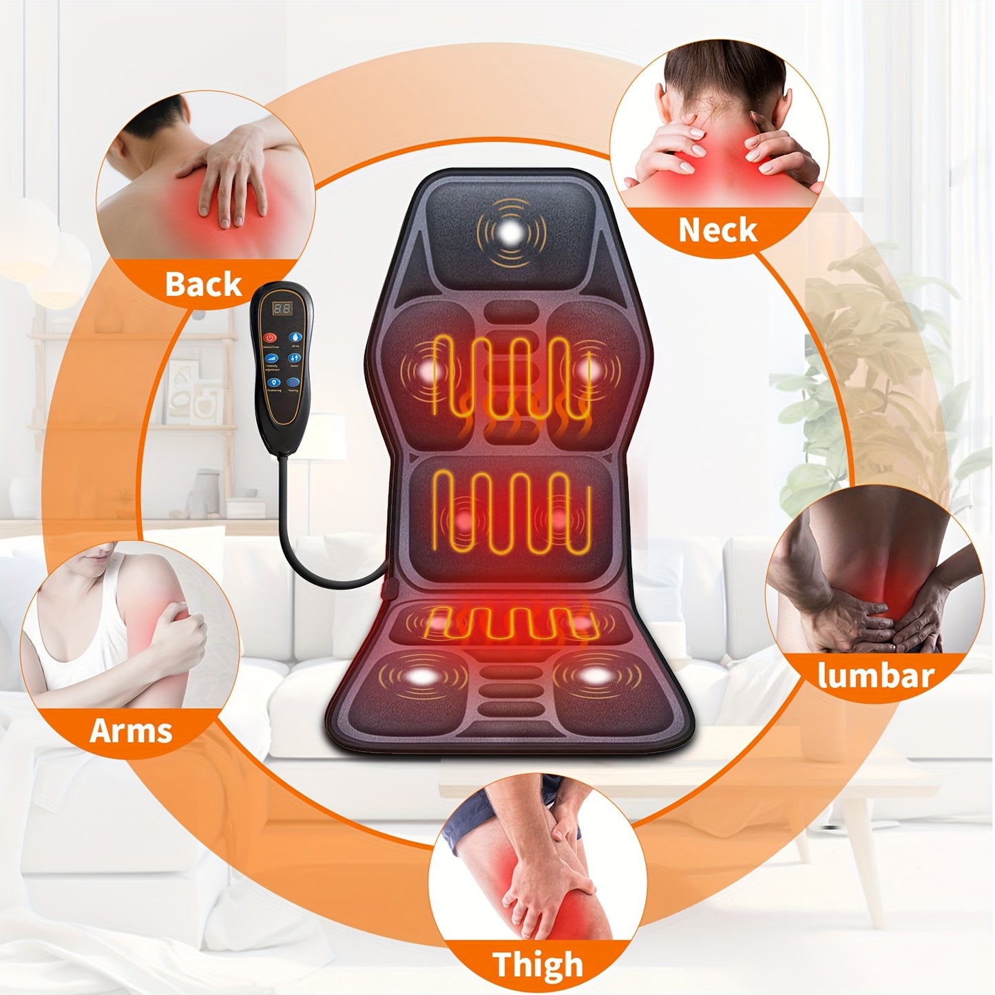 MASSTECK Massage Seat Cushion for Couch, Chair, Massager Mat with Heat, Lumbar Traction & Relax, 9 Vibration Motors & Triple Back Heating Pad, Full Body Massager for Back Waist Hip Leg, Massager Gift for Mom/Dad/Women/Men, Christmas Gift