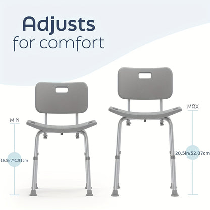 6Level Adjustable Height Shower Chair Ergonomic Aluminum Bath Stool with Extra-Wide Seat, Tool-Free Assembly Anti-Slip Feet for Elderly Disabled Pregnant Women - Ideal Gift for Bathroom Safety Post-Surgery Recovery, Shower Stool Sleek Metallic Design