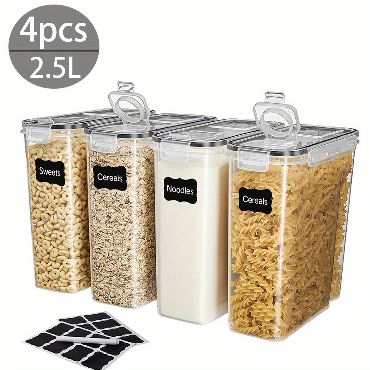 8pcs Food Storage Containers With LIDS [0.66/1.06gal], Clear Food Jars, Moisture-proof Sealed Fresh-keeping Containers For Cereals, Rice, Salt, Pepper, Tea, Nuts And Coffee Beans, Plastic Food Storage Jars, Household Kitchen Items (4 Jars +4 LIDS)