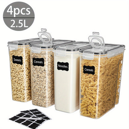 8pcs Food Storage Containers With LIDS [0.66/1.06gal], Clear Food Jars, Moisture-proof Sealed Fresh-keeping Containers For Cereals, Rice, Salt, Pepper, Tea, Nuts And Coffee Beans, Plastic Food Storage Jars, Household Kitchen Items (4 Jars +4 LIDS)