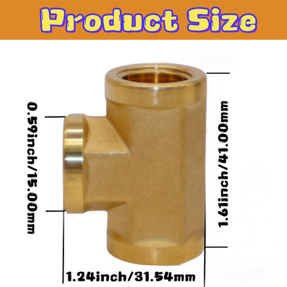 Brass Forged Pipe Tee Fittings NPT Female Threaded - 3-Way T-Shape Connector Couplings, Durable Metal Pipe Intersection Adapter for 1/8" 1/4" 3/8" 1/2" Pipes, Plumbing HVAC Gas Water Applications