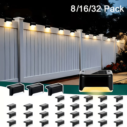32pcs/16pcs/8pcs Solar Powered LED Deck Lights - Auto On/Off, 12 Hours Continuous Lighting for Outdoor Stairs, Fence, Pathway, Ideal Step Light for Commercial Spaces Like Malls, Hotels, And Libraries, Fence Lights for Business