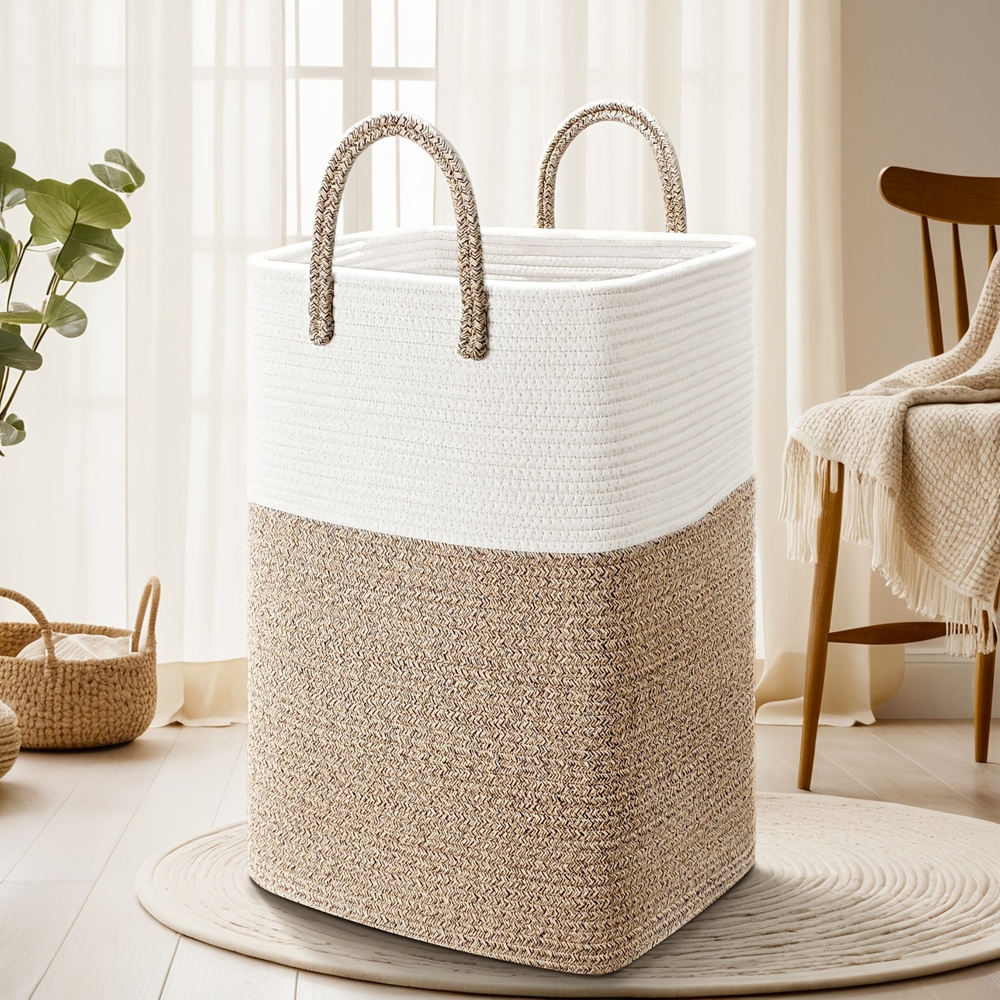 Jumbo Size Cotton Material Laundry Basket, Woven Cotton Rope Laundry Basket, 10.57/ 15.85gal/ 21.13gal/ 26.42gal Multifunctional Storage for Dirty Clothes,, And Blankets In The Bathroom And Living Room, Laundry Storage Baskets, Bins &