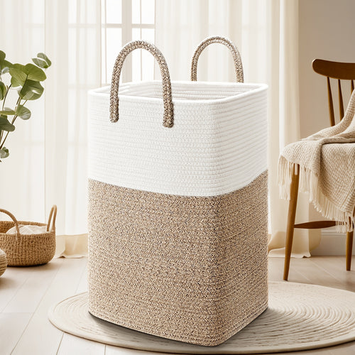 Jumbo Size Cotton Material Laundry Basket, Woven Cotton Rope Laundry Basket, 10.57/ 15.85gal/ 21.13gal/ 26.42gal Multifunctional Storage for Dirty Clothes,, And Blankets In The Bathroom And Living Room, Laundry Storage Baskets, Bins &