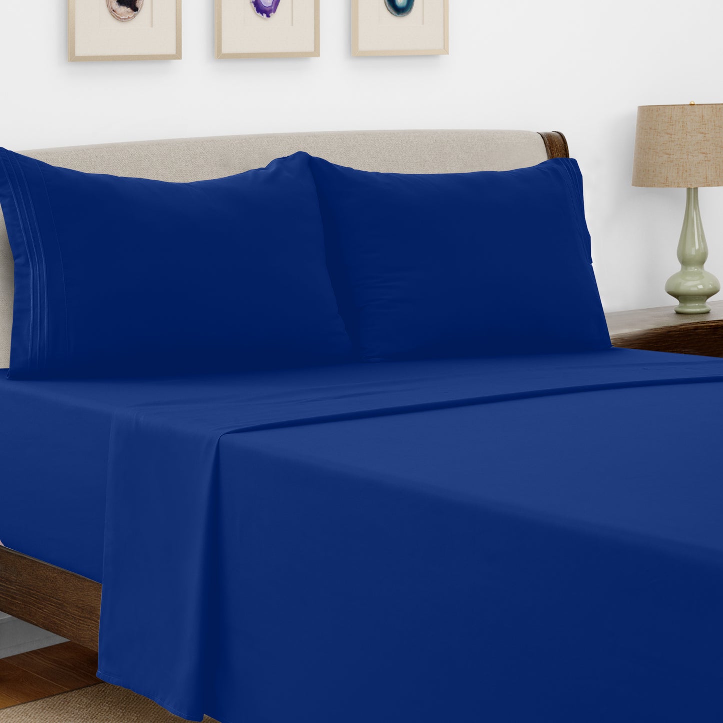 Lux Decor 4 Pieces Solid Bed Sheets - Stylish Comfy Bedding Set - Hotel Luxury Skin Friendly Cooling Sheets & Embroidered Pillowcases Without Filler - Classic Collection With 16 Inches Deep Pocket - Brushed 100% polyester- Shrinkage & Fade Resistant