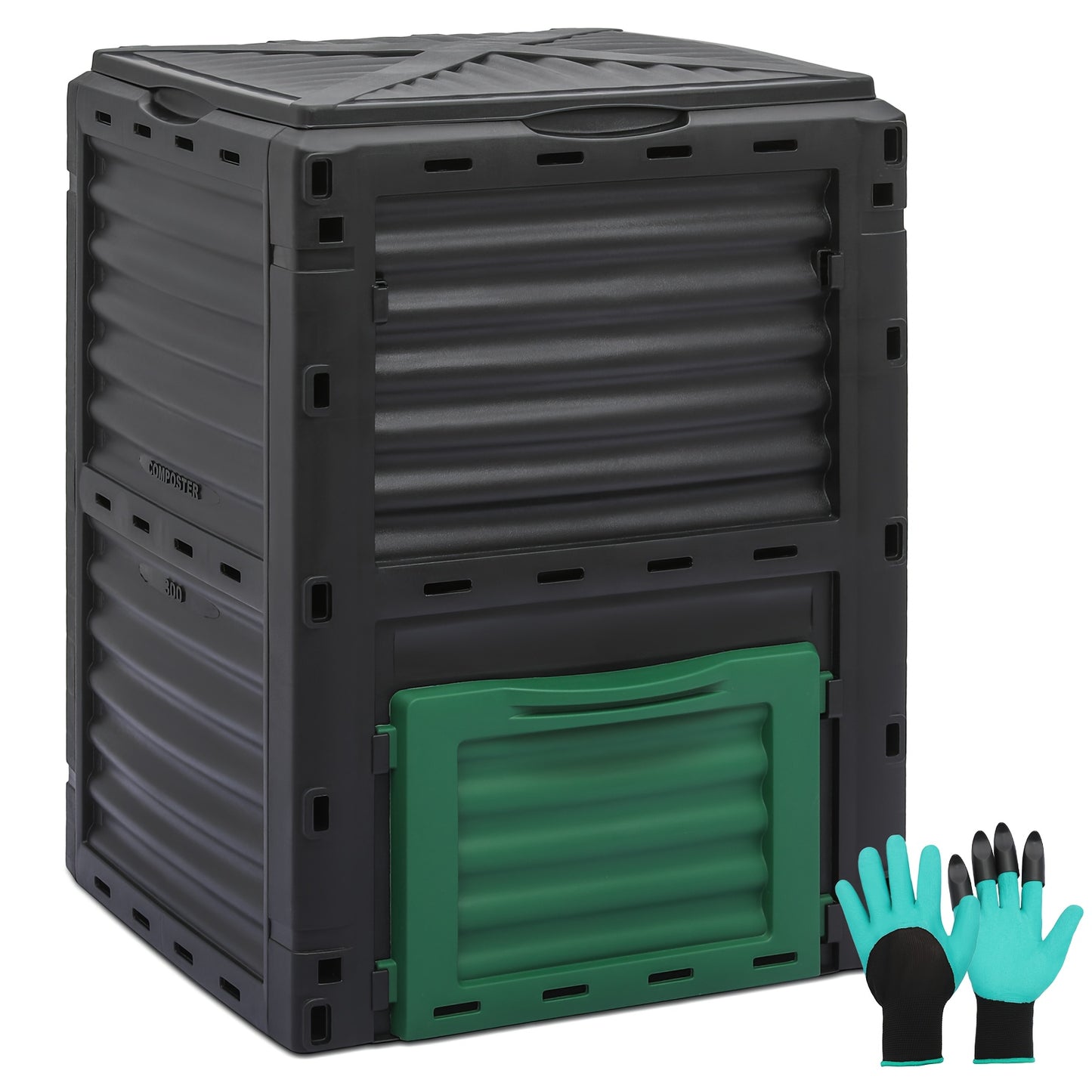 Monibloom 80 Gallon Large Compost Bin, BPA Free Outdoor Tumblers for Garden Patio, All-Season Fast Working Rotating Chamber Composters for Garden Patio W/Sliding Door