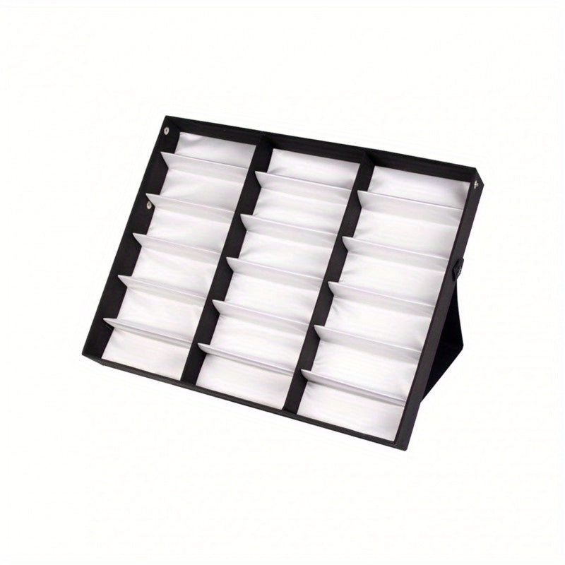 Eyeglass Storage Box, 18-grid Eyeglass Display Box Display Rack Storage Box Velvet Eyeglass Collection Display Rack Storage Box Jewelry Tray Black and White