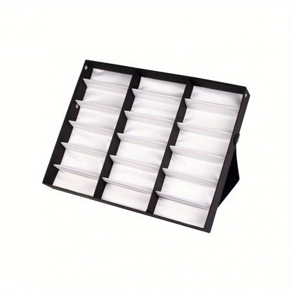 Eyeglass Storage Box, 18-grid Eyeglass Display Box Display Rack Storage Box Velvet Eyeglass Collection Display Rack Storage Box Jewelry Tray Black and White
