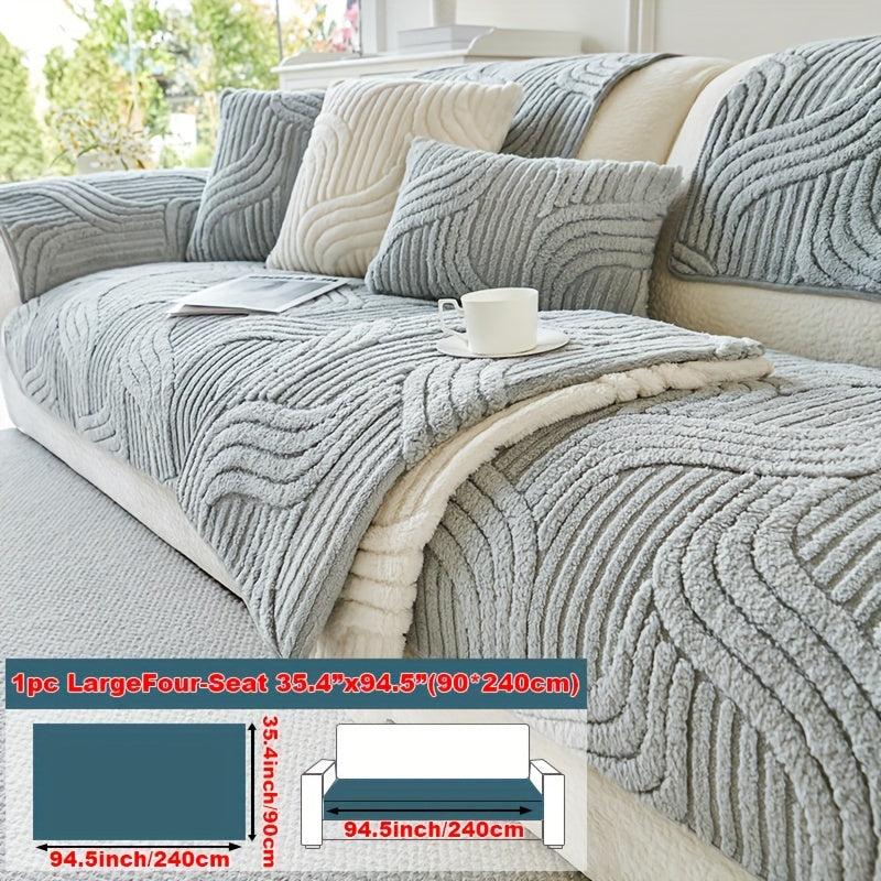 1pc of Plush, Non-Slip Sofa Cover That Is Modern And Luxurious, Pet-Friendly, Breathable, And Stylish for Home Decoration. It Is Appropriate for The Living Room, Bedroom, Or Office, Made from Polyester Fabric, Machine Washable, And Without Any Print