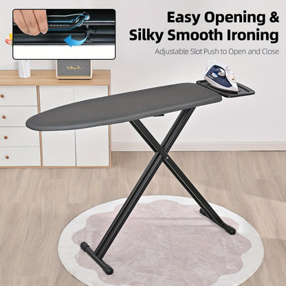 Full-Sized Ironing Board, Lightweight Design with an Rest, Featuring a Thick Heat-Resistant Cover with Padding, Adjustable Height, And Sturdy Anti-Skid Metal Legs, Measuring 43X13 in Black