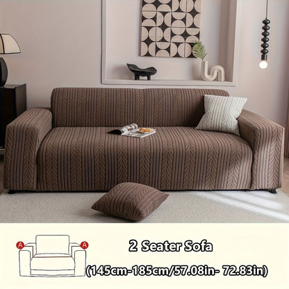1 Striped Sofa Cover, Washable, Stretchy, Scratch And Slip-Resistant. Fits 1-4 Seaters, White Textured Zigzag Fabric. Great for Decor, Furniture Protection, Classic And Durable Design