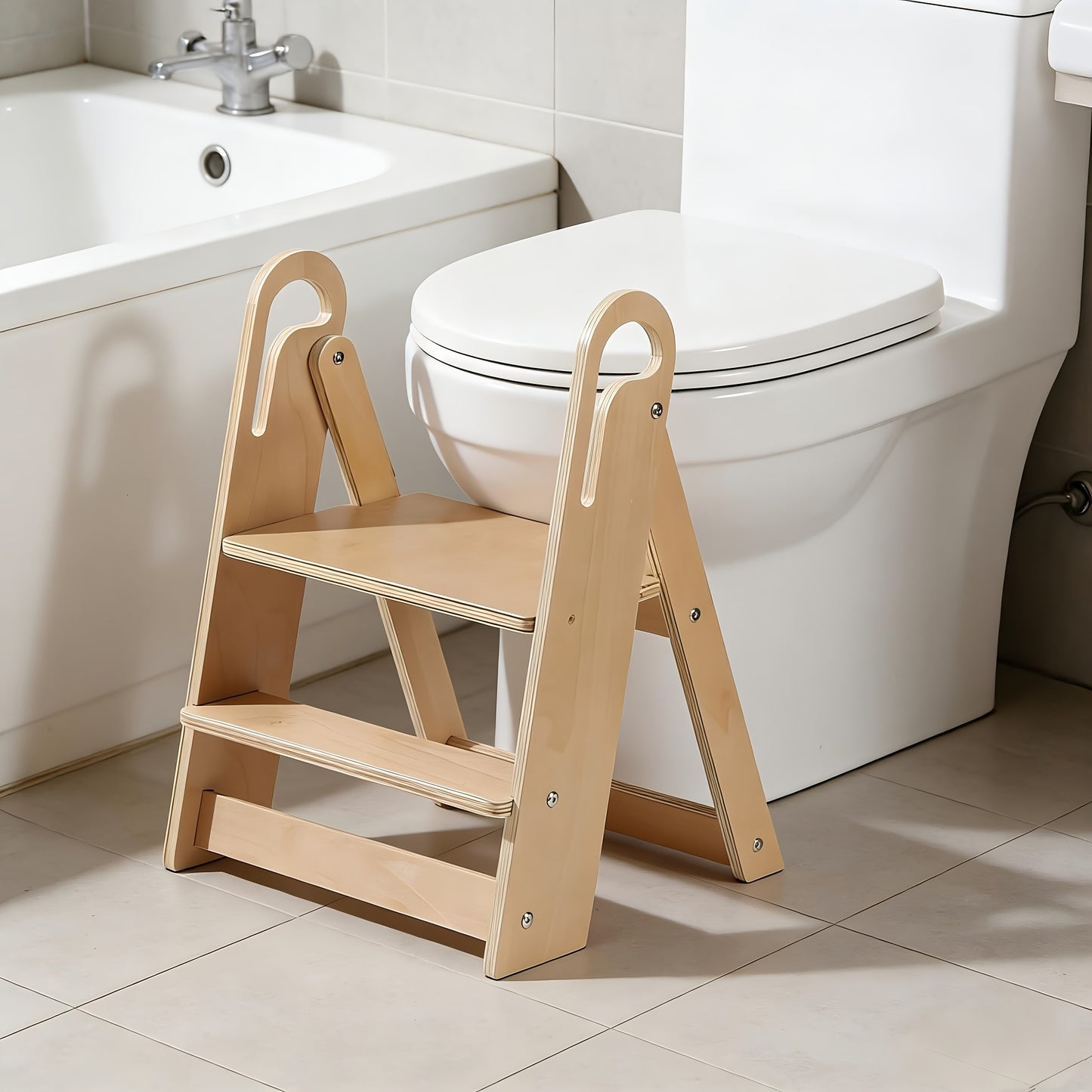 Portable Toilet Seat with Foldable Step Stool, Foldable Non-Slip Double-Tier Step Stool with Handle Design, Suitable for Bathroom Sinks, Kitchens, Bedroom Countertops, And Toilet Training