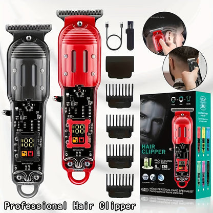 Professional Men's Grooming&Shaving Kit, Red Balck Hair Clippers, Rechargeable T-Blade Trimmer with LCD Display, USB Rechargeable, 4 Guide Combs, Trimmer And Shaver, with Cleaning Brushes, Perfect for Home & Barber Use, Gift for Men, Father Days Gift