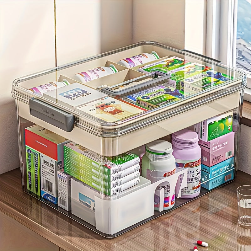 A Medicine Storage Container Featuring a Comfortable Handle, Made from Sturdy Multi-Layer Plastic. This Pill Organizer Is Ideal for Home, Travel, And Office Settings