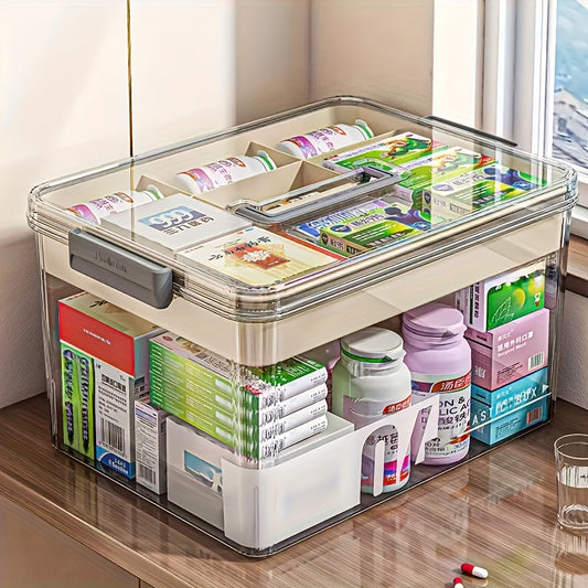 Medicine Storage Box Pill Organizer Multi-Layer Plastic with Handle Large Capacity First Aid Storage Container for Home Travel Office Medicine Cabinet Organizer