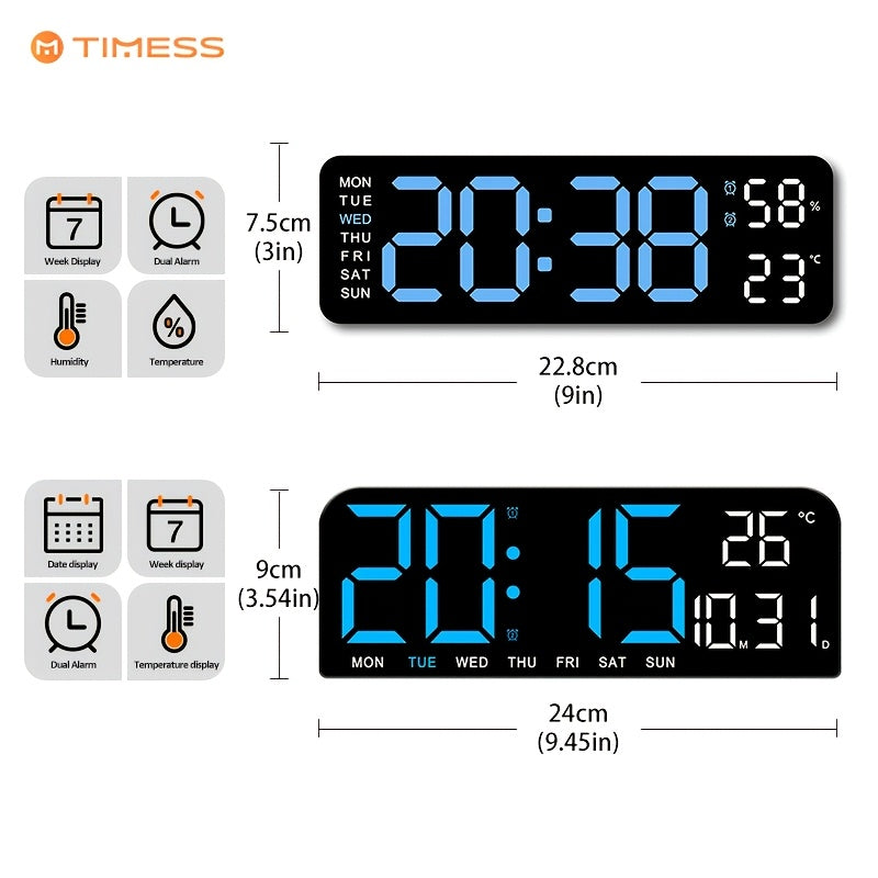 TIMESS Large Digital Alarm Wall Clock, Large LED/dual Alarm/brightness Adjustment/date/daylight Saving Time/temperature/12/24 Hour Switch, Suitable for Living Room, Bedroom, Office Decoration Gifts, Suitable for Students During The Back-to-school