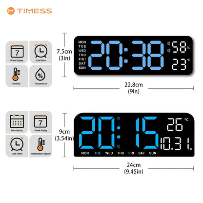 TIMESS Large Digital Alarm Wall Clock, Large LED/dual Alarm/brightness Adjustment/date/daylight Saving Time/temperature/12/24 Hour Switch, Suitable for Living Room, Bedroom, Office Decoration Gifts, Suitable for Students During The Back-to-school