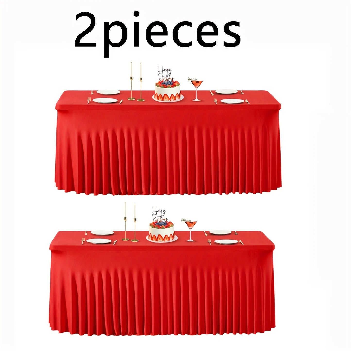 2pcs Rectangular Pleated Tablecloth, Made of Polyester Elastic Material, Used for Party And Wedding Decoration, Very Elegant And Atmospheric, Suitable for Multiple Scenarios Such As Holiday Parties, Evening Parties, Birthdays, Banquets, And Dinners
