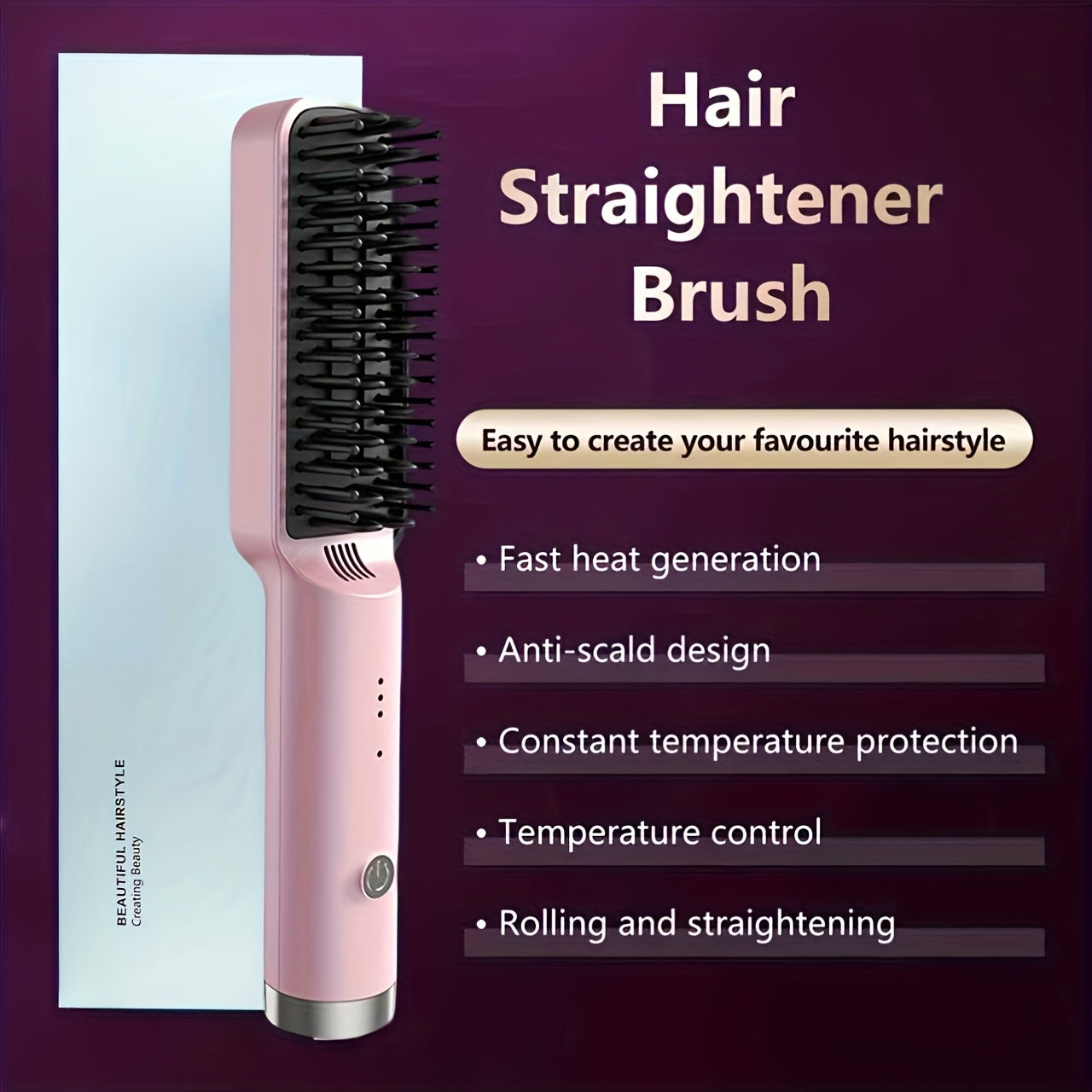 Mini Straight Hair Comb, 3 Temperature Adjustments, Fast Heating Straight Hair Comb, Ceramic Heating Body, Heat-resistant Design, LED Display Screen, Professional Style with Long-lasting Shine, Suitable for Home, Travel, And Women's Gift Giving