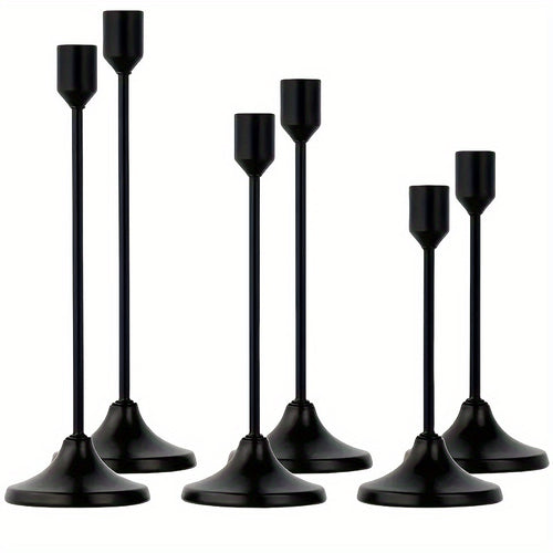 Metal Candlesticks Set of 6 – Taper Candle Holders for Wedding Centerpiece, Christmas, Halloween, Thanksgiving, Hanukkah, Easter & Romantic Candlelight Dinner Table Decor, Assorted Sizes, 3 Finishes