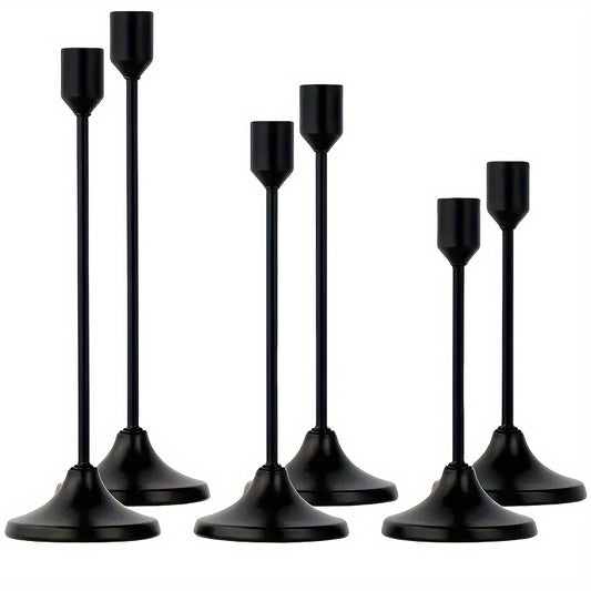 Metal Candlesticks Set of 6 – Taper Candle Holders for Wedding Centerpiece, Christmas, Halloween, Thanksgiving, Hanukkah, Easter & Romantic Candlelight Dinner Table Decor, Assorted Sizes, 3 Finishes