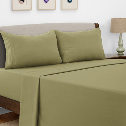 Lux Decor 4 Pieces Solid Bed Sheets - Stylish Comfy Bedding Set - Hotel Luxury Skin Friendly Cooling Sheets & Embroidered Pillowcases Without Filler - Classic Collection With 16 Inches Deep Pocket - Brushed 100% polyester- Shrinkage & Fade Resistant