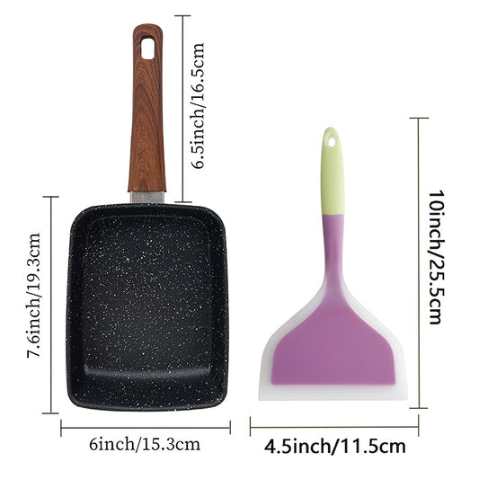 Tamagoyaki Pan Japanese Nonstick Rectangular Egg Pan for Omelettes & Rolls – Induction Halogen Compatible Dishwasher Safe Wooden or Plastic Handle with Optional Silicone Spatula