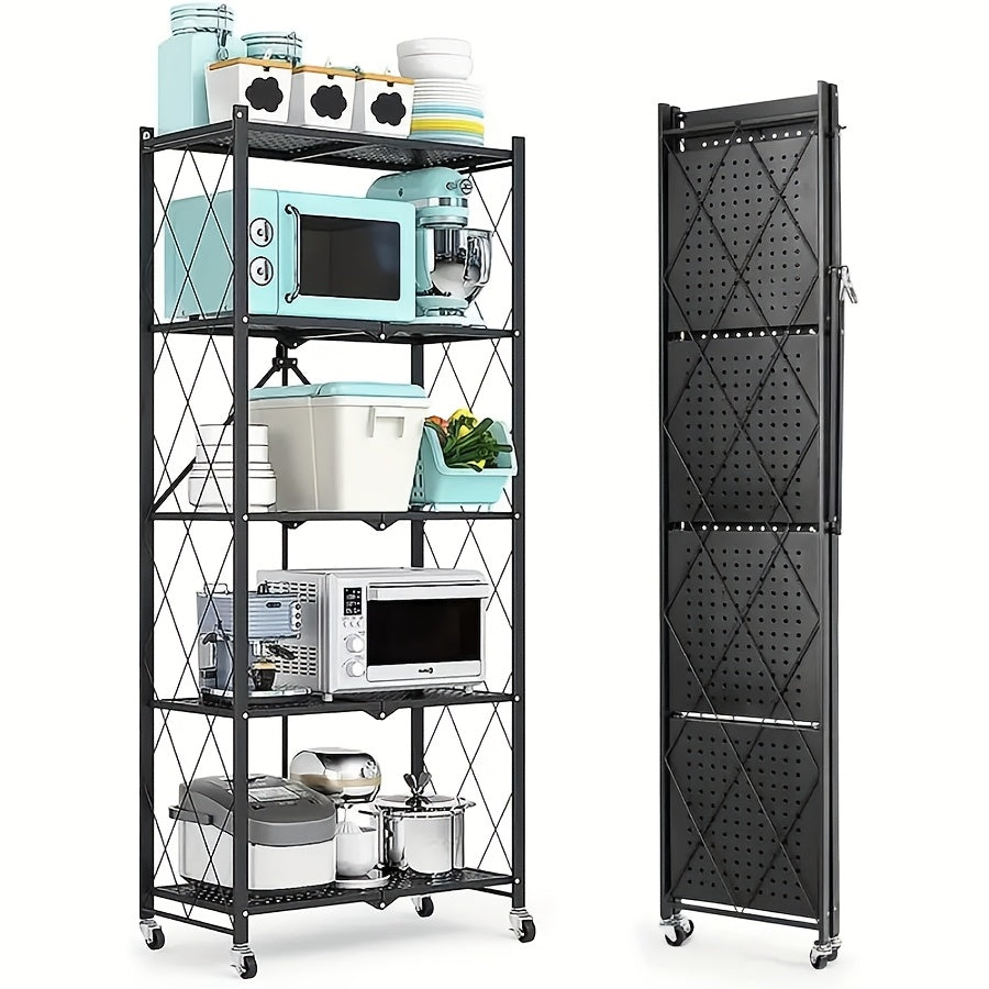 3/4/5-Tier Unassembled Storage Rack, Equipped with Wheeled Multi-Layer Storage Shelves, Portable Floor-Standing Versatile Miscellaneous Storage Rack, Foldable Magazine Rack, Storage Additions, Utility Racks