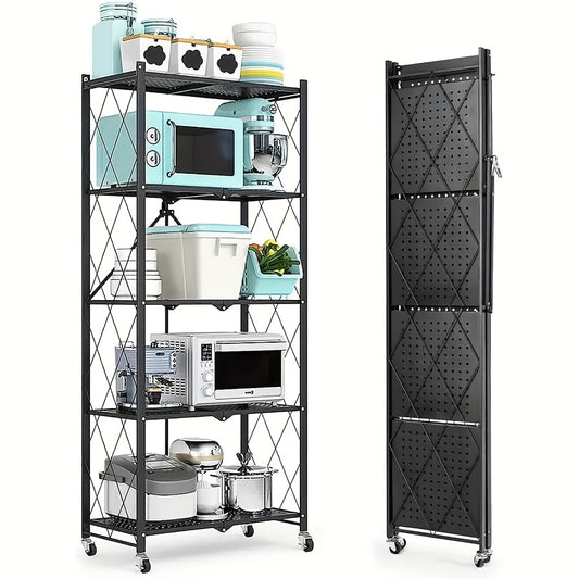3/4/5-Tier Unassembled Storage Rack, Equipped with Wheeled Multi-Layer Storage Shelves, Portable Floor-Standing Versatile Miscellaneous Storage Rack, Foldable Magazine Rack, Storage Additions, Utility Racks