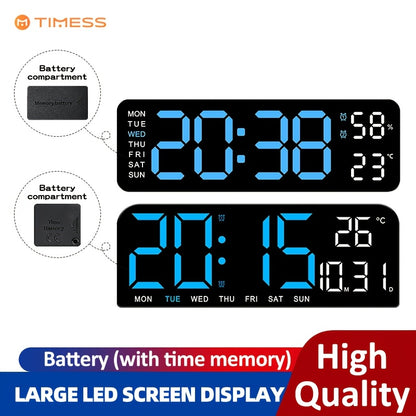 TIMESS Large Digital Alarm Wall Clock, Large LED/dual Alarm/brightness Adjustment/date/daylight Saving Time/temperature/12/24 Hour Switch, Suitable for Living Room, Bedroom, Office Decoration Gifts, Suitable for Students During The Back-to-school