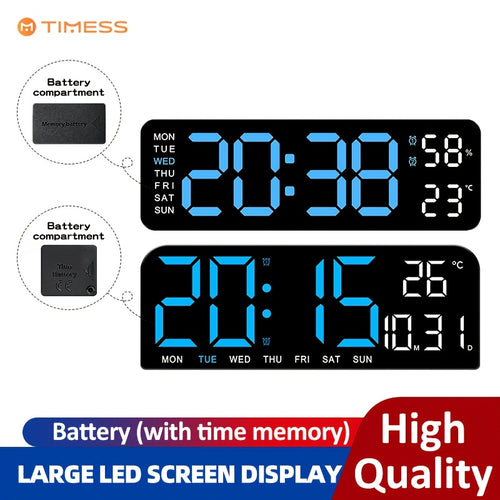 TIMESS Large Digital Alarm Wall Clock, Large LED/dual Alarm/brightness Adjustment/date/daylight Saving Time/temperature/12/24 Hour Switch, Suitable for Living Room, Bedroom, Office Decoration Gifts, Suitable for Students During The Back-to-school