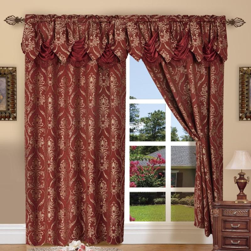 Elegant Comfort Luxury 2pc Fancy Penelope Jacquard Design Room Darkening 54 x 84 inch Rod Pocket Curtain Panel Set With Attached Waterfall Valance Machine Washable for Living Room, Bedroom, Study, Home Office, Curtains for Living Room, Bedroom Elegance, C