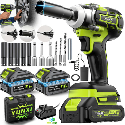 Cordless Impact Wrench Brushless Motor 3-in-1 High Torque – Rechargeable Battery, Lightweight Design, Variable Speed, for Car Repair, Auto Mechanic, Construction, Workshop & Household Maintenance – Multiple Battery & Accessory Configurations