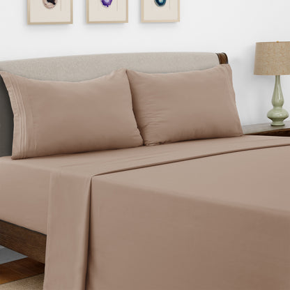 Lux Decor 4 Pieces Solid Bed Sheets - Stylish Comfy Bedding Set - Hotel Luxury Skin Friendly Cooling Sheets & Embroidered Pillowcases Without Filler - Classic Collection With 16 Inches Deep Pocket - Brushed 100% polyester- Shrinkage & Fade Resistant