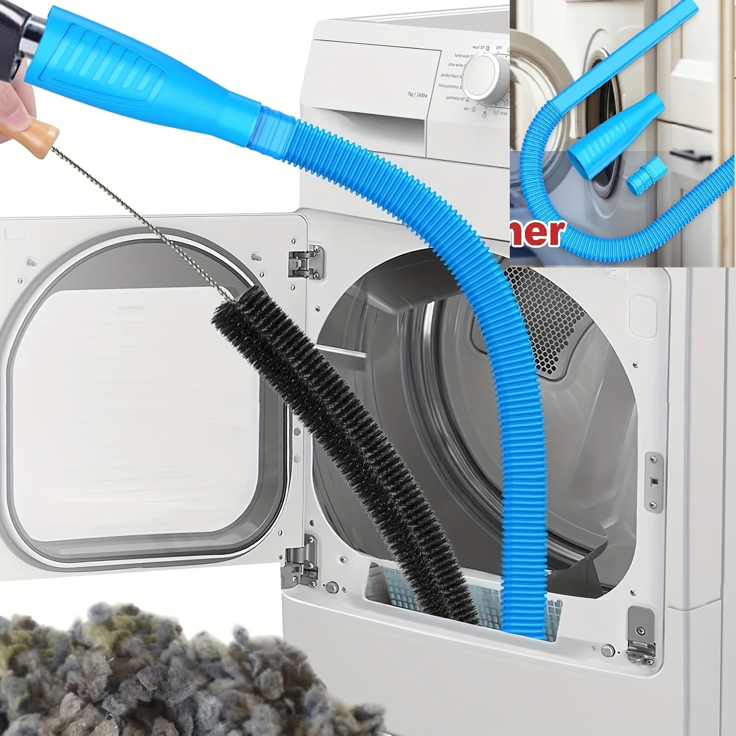 2pcs Dryer Vent Cleaner Kit And Flexible Dryer Lint Brush Vacuum Hose Attachment Power Lint Remover Refrigerator Coil Brush