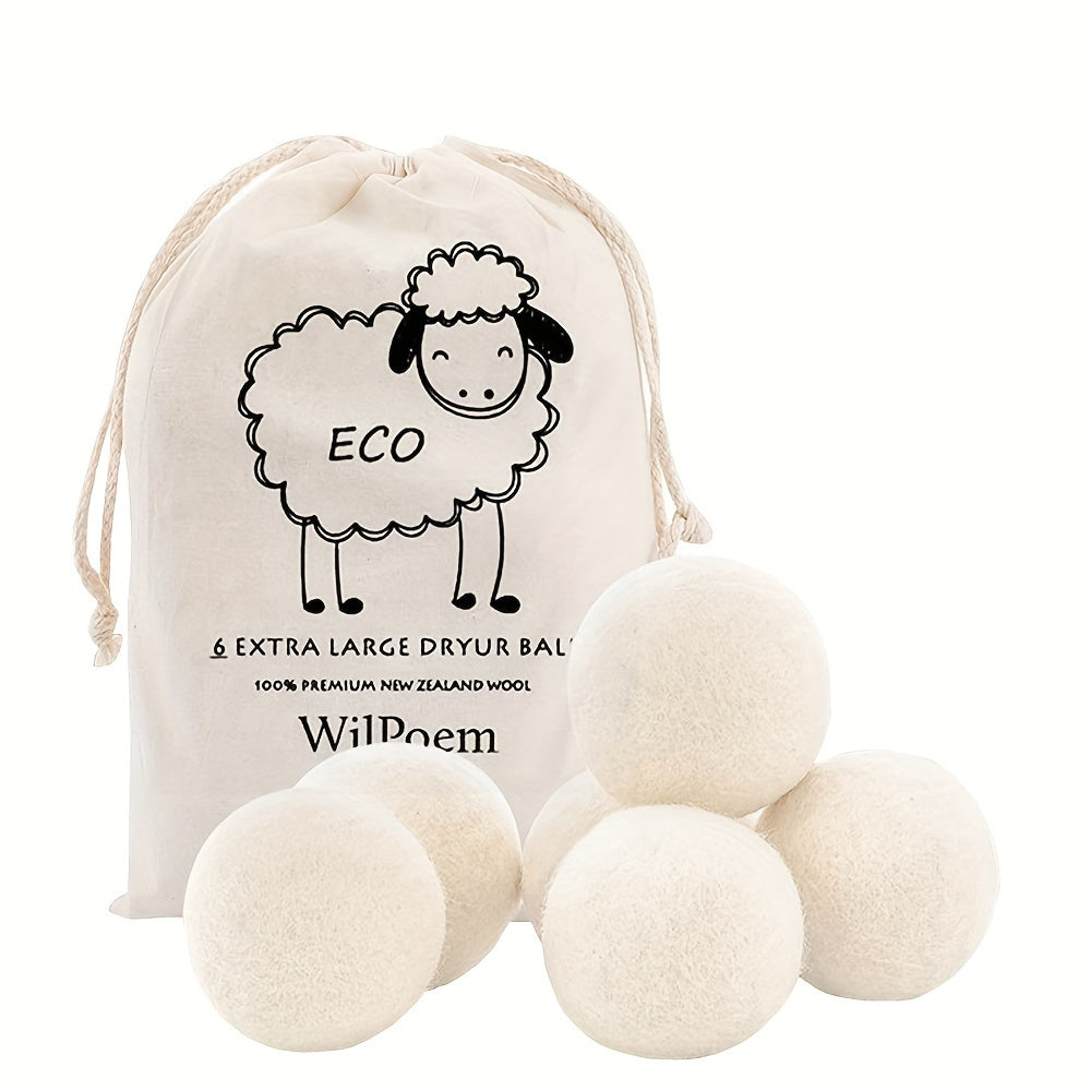 A Set Of 6 XL Balls 100% Wool Dryer Balls - Natural Fabric Softener, Reusable, Reduces Clothing Wrinkles And Drying Time, Chemical-Free, Good for Baby Clothes
