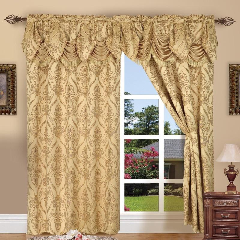 Elegant Comfort Luxury 2pc Fancy Penelope Jacquard Design Room Darkening 54 x 84 inch Rod Pocket Curtain Panel Set With Attached Waterfall Valance Machine Washable for Living Room, Bedroom, Study, Home Office, Curtains for Living Room, Bedroom Elegance, C