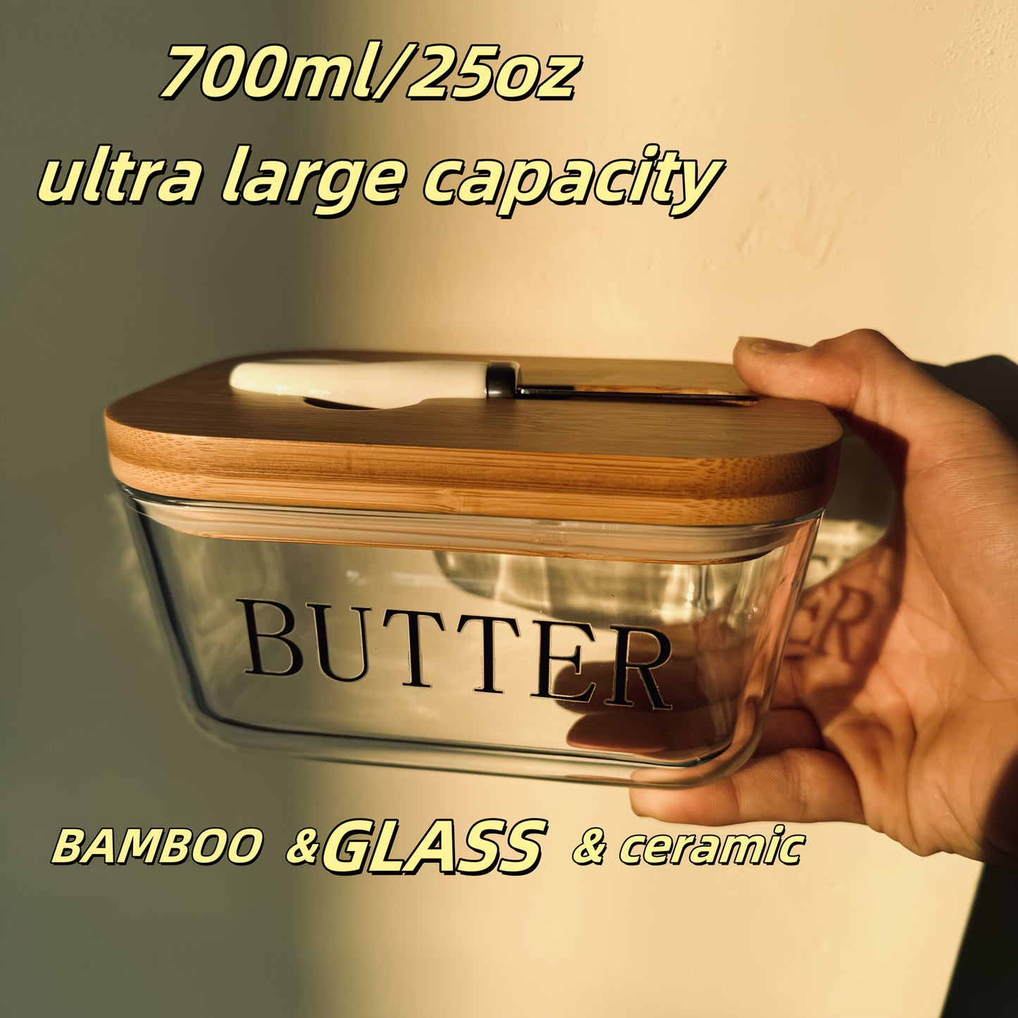 Glass Butter Dish With Airtight Lid That Keeps Butter Soft - For Countertop And Refrigerator Door Shelf - Butter Tray With Lid Fridge - Butter Holder For Counter - Covered Butter Dishes With Lid