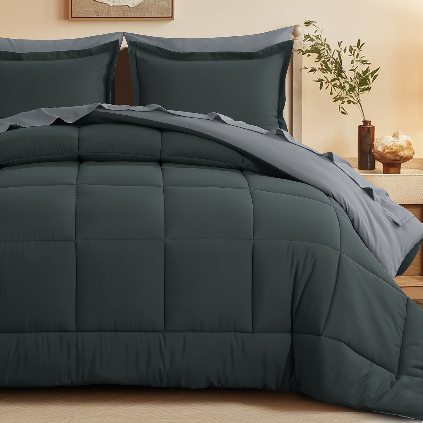 7pcs Comforter Set-Luxury Soft Fluffy Bedding With 1 Comforter, 1 Fitted Sheet, 1 Flat Sheet, And 4 Pillowcases & Pillow Cover-All Season Quilte Set Queen, Hypoallergenic, Breathable, Easy Care, Valentine'S Day Bed In A Bag, Gifts For Her