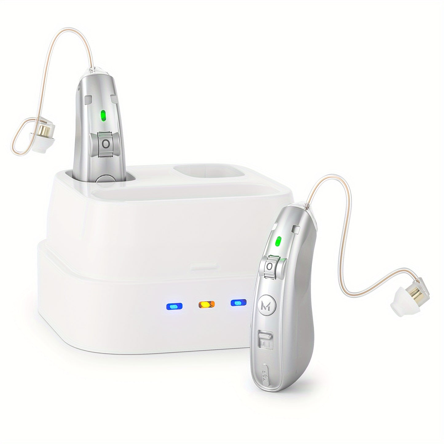 1 Pair Hearing Aids for Seniors Rechargeable with Noise Reduction, USB Hearing Aids for Adults, Hearing Amplifier for Adults Hearing Loss Universal Ergonomic Sound Amplifiers with 48H Battery Life, Comfortable Fit with Ear Caps