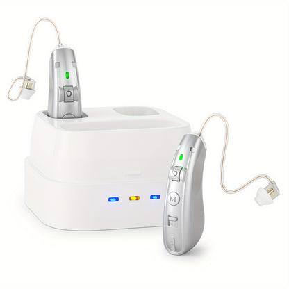 1 Pair Hearing Aids for Seniors Rechargeable with Noise Reduction, USB Hearing Aids for Adults, Hearing Amplifier for Adults Hearing Loss Universal Ergonomic Sound Amplifiers with 48H Battery Life, Comfortable Fit with Ear Caps