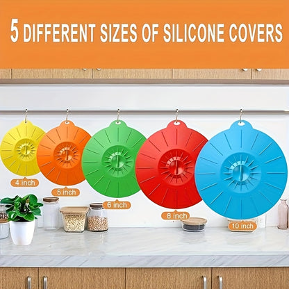 7 Pack Silicone Lids for Bowl Silicone Microwave Splatter Cover with 5 Sizes Reusable Heat Resistant Lids Fits Cups, Bowls, Food Storage, Plates, Pots, Pans, Fridge Dishwasher Safe, BPA Free